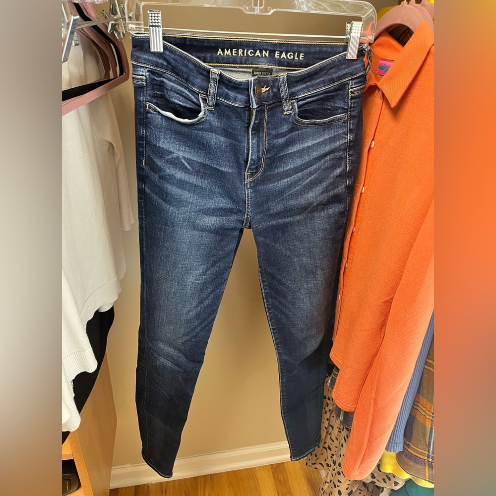 plain american eagle dark wash jeggings